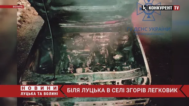У селі біля Луцька вщент згоріла автівка (фото, відео)