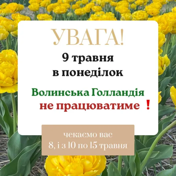 Волинська Голландія не працюватиме 9 травня