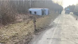 На Волині рейсовий автобус з пасажирами злетів у кювет і перекинувся (фото)