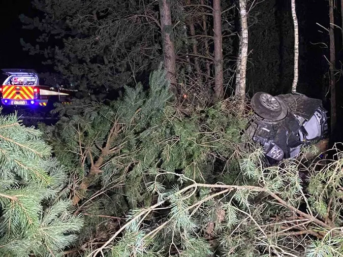 На Волині легковик злетів у кювет і застряг між деревами (фото)
