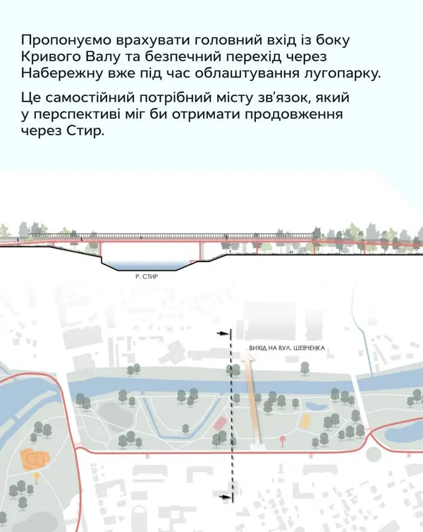 Новий міст замість обходів: у Луцьку пропонують з’єднати лугопарк із Кривим Валом (фото)