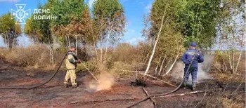 На Волині рятувальники другу добу гасять пожежу торфу (фото)