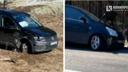 Одна – без шини у кюветі, в іншої – зірвало бампер: на Волині зіткнулися дві автівки (фото)
