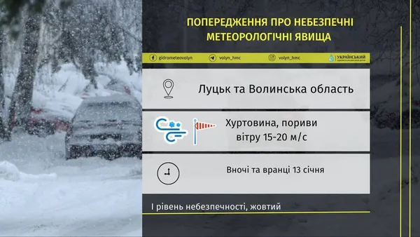Рівень небезпеки – «жовтий»: волинян попереджають про сильний вітер і хуртовину