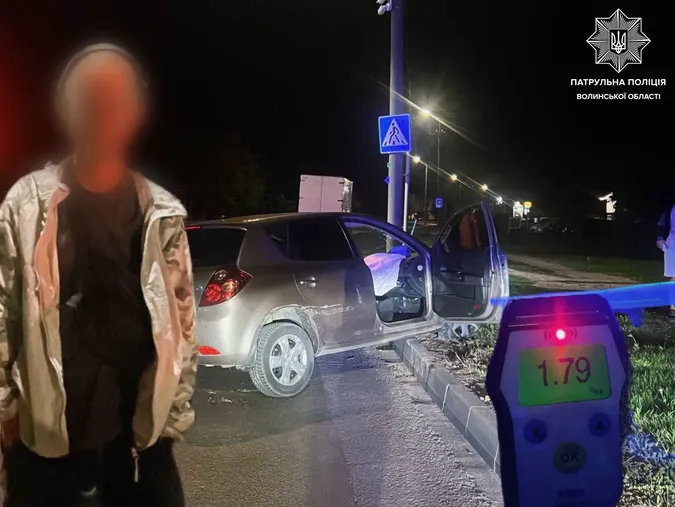 У Луцьку п’яний водій Kia вночі в’їхав у бордюр (фото)