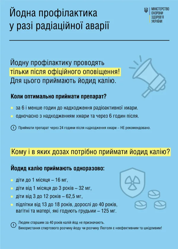 У МОЗ нагадали про йодну профілактику в разі радіаційної аварії