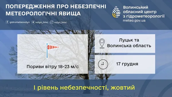 «Жовта» небезпечність: волинян попереджають про сильний вітер