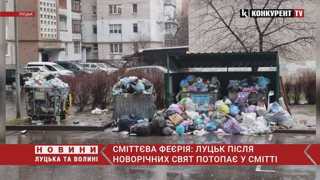 Переповнені баки у дворах: Луцьк після новорічних свят потопає у смітті (відео)