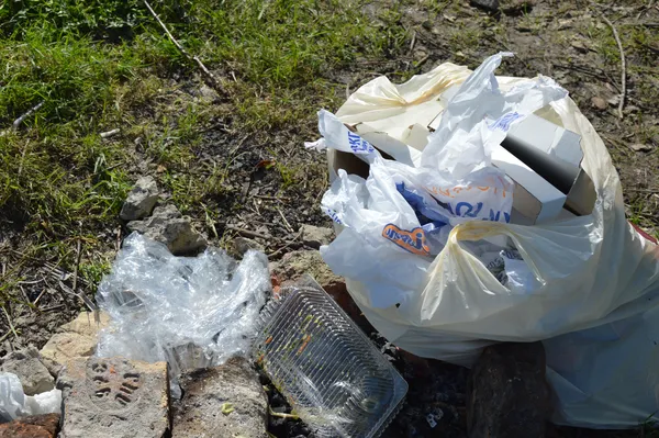 Залишене кимось сміття в зеленій зоні, що поблизу вулиці Набережної