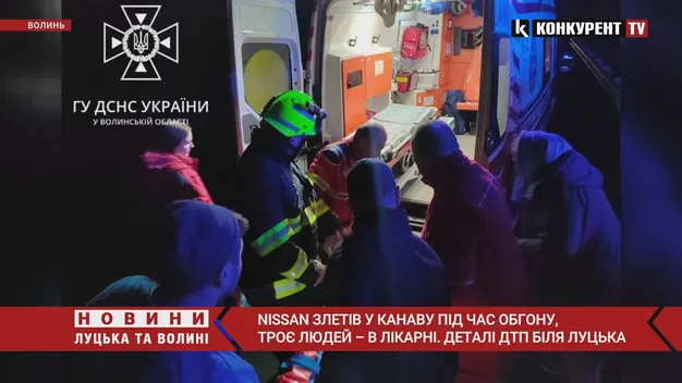 Nissan злетів у канаву під час обгону, троє людей – в лікарні: деталі ДТП біля Луцька (відео)