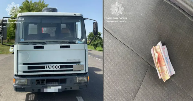 На Волині водій вантажівки кинув до поліцейського авто 150 гривень (фото)