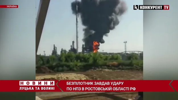На росії безпілотник атакував НПЗ Медведчука, спалахнула пожежа (відео)