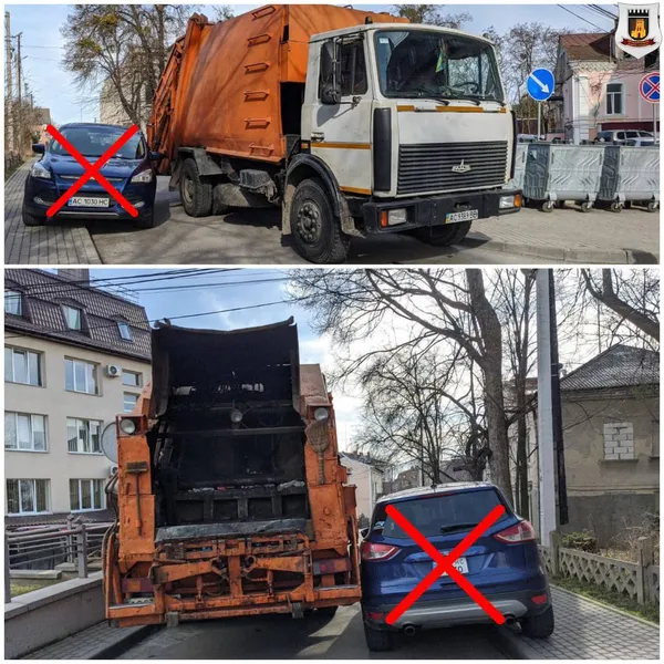 «Зухвале паркування»: у Луцьку легковик не дав проїхати сміттєвозу (фото)
