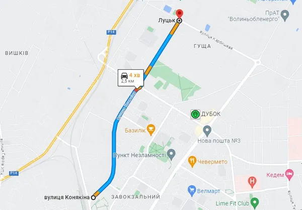 Вулиця Конякіна на карті