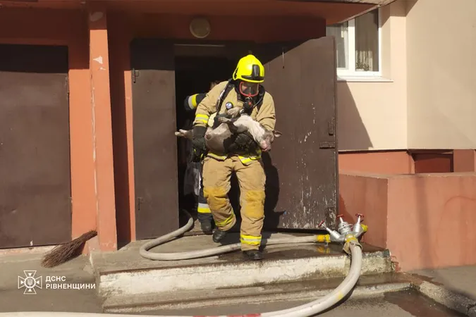 У Рівному вогнеборці винесли з пожежі непритомного собаку (фото)