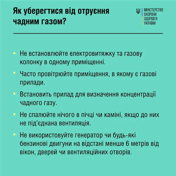 У МОЗ нагадали, як вберегтись від отруєння чадним газом у закритих приміщеннях
