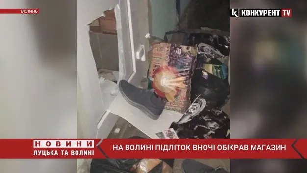 На Волині підліток вночі обікрав магазин (фото. відео)