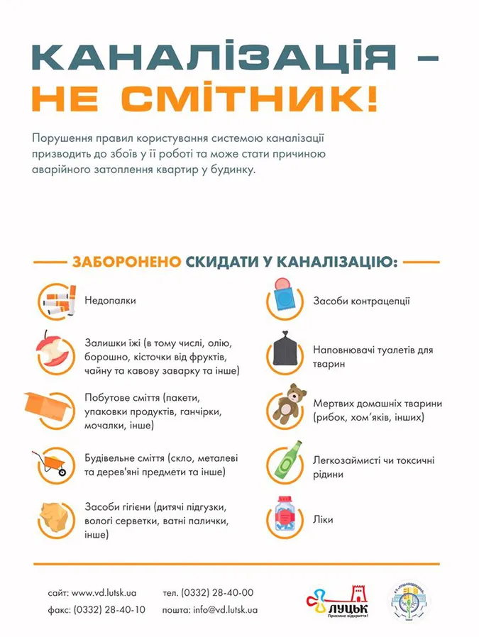 Разом із платіжками лучани отримуватимуть листівки з правилами користування каналізацією