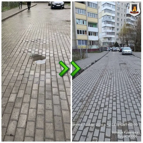 У Луцьку після ремонту підземних електромереж просіла бруківка (фото)