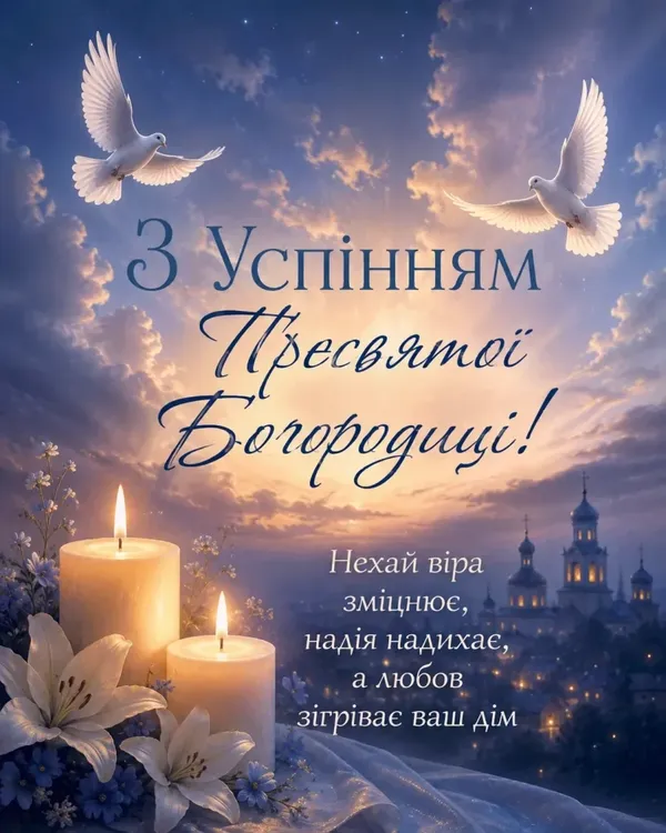 З Успінням Пресвятої Богородиці 2026: картинки й теплі привітання