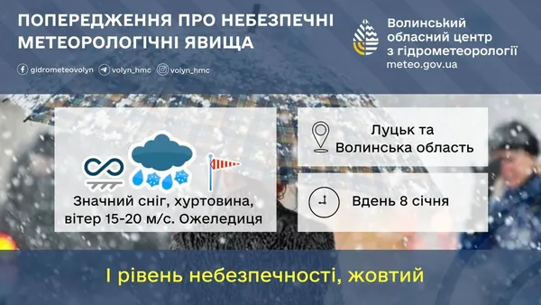 Хуртовина та ожеледиця: волинян попереджають про погіршення погоди