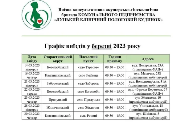 Жінок у селах під Луцьком огляне виїзна бригада гінекологів (графік)