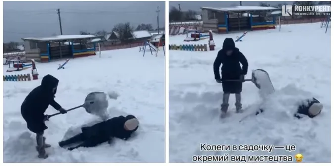 На Волині в дитячому садку виховательку закопали в сніг (відео)