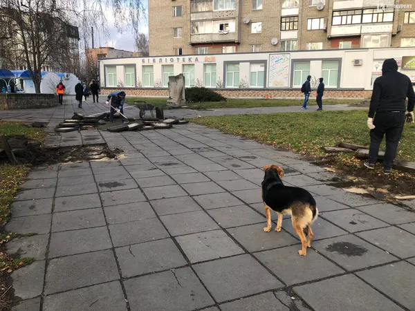Навпроти «Променя» у Луцьку міняють бруківку (фото)