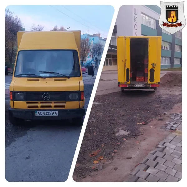 У центрі Луцька хлібовоз пошкодив новеньку бруківку (фото)