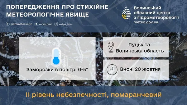 Вночі на Волині очікують сильні заморозки