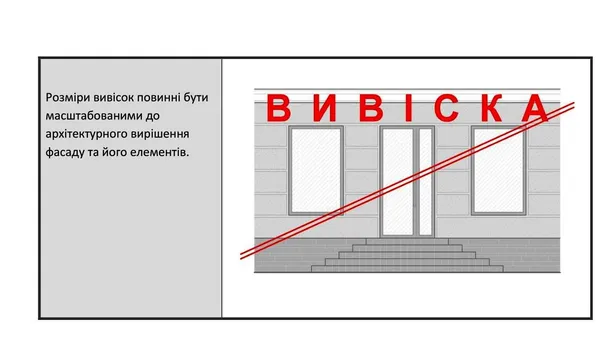 Вивіска не повинна були в диспропорціях з приміщенням