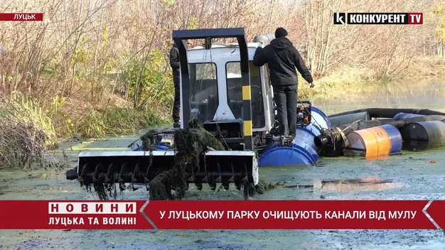 До метра мулу і сміття: у луцькому парку чистять канали (відео)