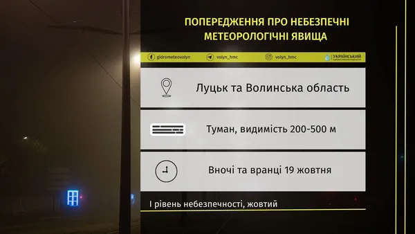 Рівень небезпечності – «жовтий»: Луцьк огорне густий туман