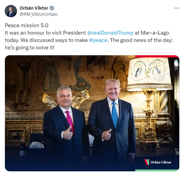 Орбан зустрівся з Трампом і обговорив свою «миротворчу місію» щодо України