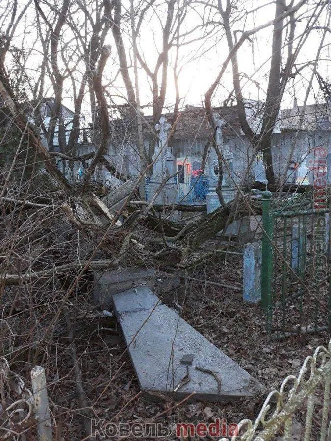 Пам’ятники розбиті: у Ковелі на кладовищі вітер повиривав дерева з корінням (фото, відео)