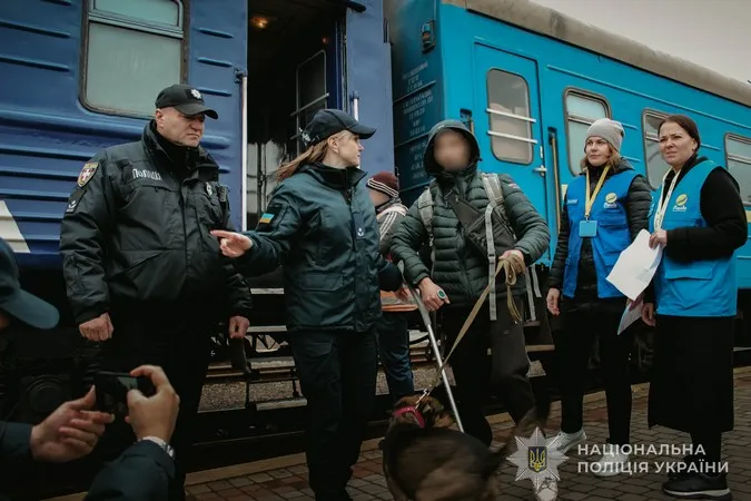 На Волинь прибув евакуаційний потяг з Донеччини: поліцейські зустріли 14 переселенців (фото)
