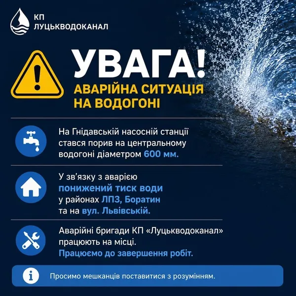У Луцьку стався масштабний порив водогону: де у місті знижений тиск води