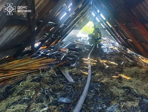 Згоріла покрівля: на Волині через несправність пічного опалення загорілася господарська будівля (фото)