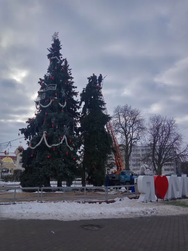 У Луцьку розбирають головні ялинки (фото)