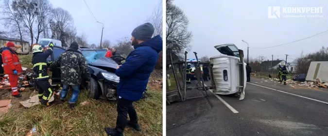 Біля Луцька – ДТП: в «хюндаї» затисло людину, а з вантажівки знесло кузов (фото)