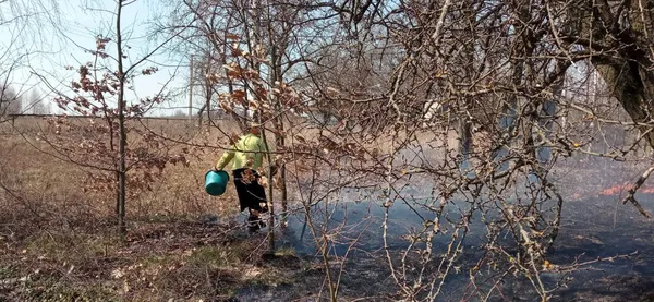 Знепритомніла від диму: на Волині рятували жінку, яка спалювала траву (фото, відео)