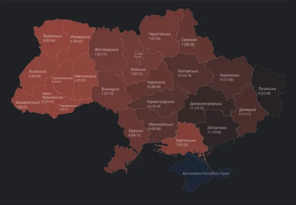 189 повітряних тривог у День Незалежності: найкоротша за тривалістю – на Волині
