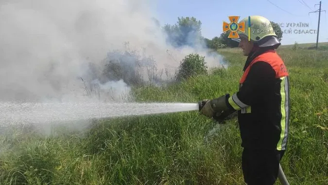 У Луцькому районі горіла суха трава і ледь не загорілося поле зернових (фото)