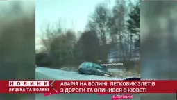 На Волині легковик злетів з дороги та опинився в кюветі (відео)