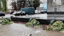 У центрі Луцька вітер перекинув «піраміди» з квітами (фото, відео)
