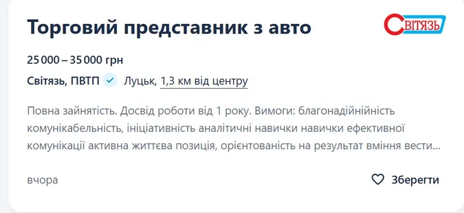 Яка зарплата у торгових представників у Луцьку