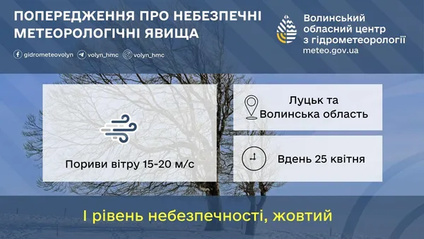 Жовтий рівень небезпеки: Волинь накриє штормовий вітер