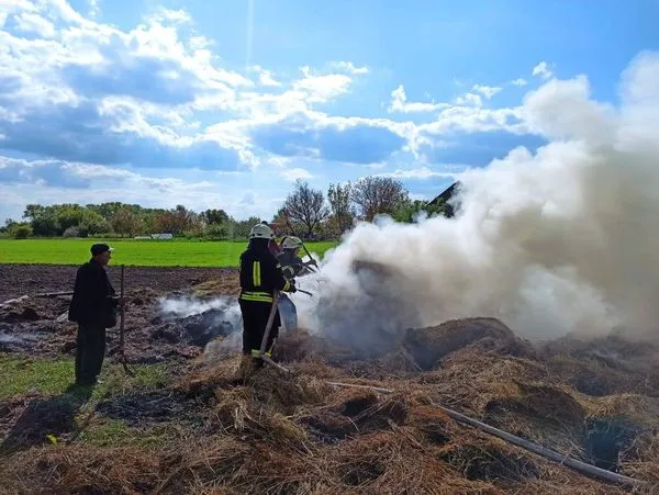 В селі на Волині загорілася солома – вогонь перекинувся на суху траву (фото)