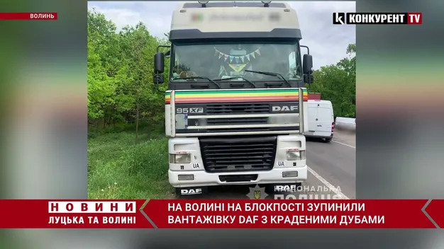 У Луцькому районі на блокпосту зупинили фуру, «забиту» дубовими колодами (фото)