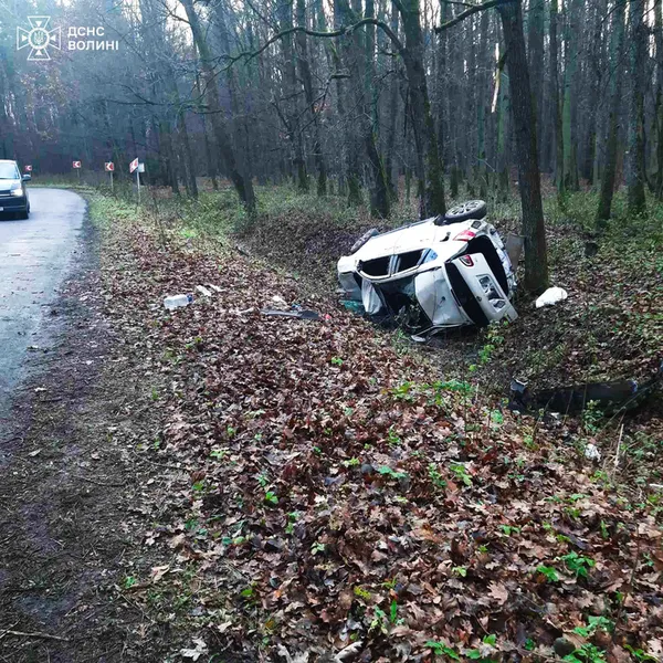 Потерпілих витягали очевидці: у Луцькому районі легковик злетів з дороги і перекинувся на дах